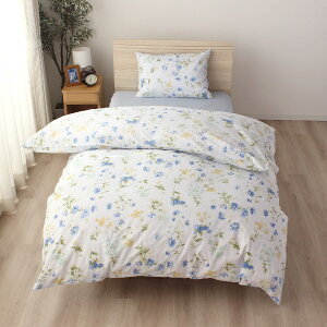 小栗|OGURI メリーナイト 掛け布団カバー 「ボタニカルガーデン」 ブルー シングルロング 約150×210cm 両サイドファスナー ふとんが入れやすい 綿100% オールシーズン 洗える FF12120-76 サック