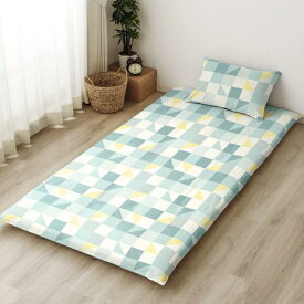 小栗｜OGURI メリーナイト 着脱簡単 L字ファスナー 敷布団カバー 「スクエア」 グリーン シングルロング 約105×215cm 大きく開く ふとんが入れやすい 洗える 衛生 清潔 速乾 シワになりにくい オールシーズン FF13115-53 グリーン FF13115-53