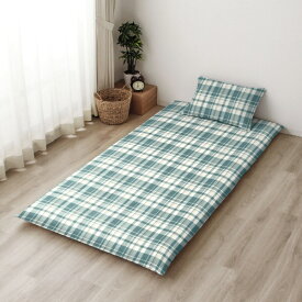 小栗｜OGURI 【敷布団カバー】 マドラスチェック ふとんが入れやすいL字ファスナー 約105×215cm グリーン FF13111-53 [シングルサイズ]