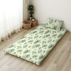 小栗｜OGURI メリーナイト 着脱簡単 L字ファスナー 綿100％ 敷布団カバー 「ナチュラルリーフ」 グリーン シングルロング 約105×215cm 大きく開く ふとんが入れやすい 洗える 衛生 清潔 オールシーズン FF13119-53 グリーン FF13119-53