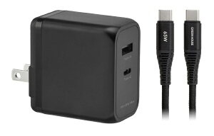 GREEN HOUSEbO[nEX USB-AC[d 2|[g 65W USB Type-CP[ut ubN GH-ACU2GC-BK [USB Power DeliveryΉ /2|[g /GaN(KE) ̗p]