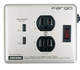 ファーゴ｜Fargo スチールタップUSB　STEEL TAP USB SILVER ファーゴ シルバー PT410SV [1.8m /2個口 /スイッチ付き（一括） /2ポート]
