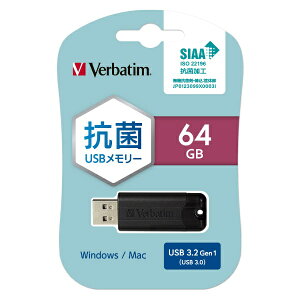 Verbatim�b�o�[�x�C�^�� USB������ SIAA�R��(Mac/Win) �u���b�N KUSBSPS64GZV1 [64GB /USB TypeA /USB3.2 /�X���C�h��]