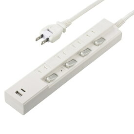 ORIGINAL BASIC｜オリジナルベーシック USB付き節電タップ Type-Cポート付 白 OBB-TPK421AC-W [2.0m /4個口 /スイッチ付き（個別） /2ポート]