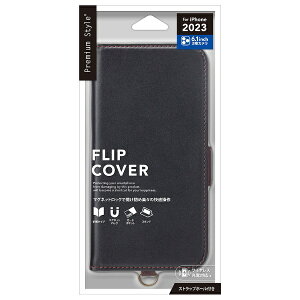 PGA�b�s�[�W�[�G�[ iPhone 15 Pro�i6.1�C���`�j�t���b�v�J�o�[ �u���b�N Premium Style PG-23BFP02BK
