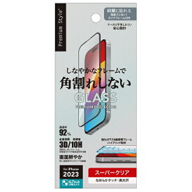 PGA｜ピージーエー iPhone 15 Plus（6.7インチ） ガイドフレーム付 液晶全面保護ガラス 角割れ防止PETフレーム スーパークリア Premium Style スーパークリア PG-23CGLF01CL