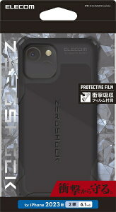 ELECOM�b�G���R�� iPhone 15�i6.1�C���`�j �n�C�u���b�h�P�[�X/ZEROSHOCK/�u���b�N PM-A23AZEROBK