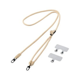 ELECOM｜エレコム スマホ ショルダー ストラップ 42〜78cm 長さ調整可 ストラップシート付 丸ひもタイプ 丸紐直径6mm 携帯ストラップ ストラップホルダー ネックストラップ 首掛け 肩掛け 斜め掛け 落下 盗難 紛失防止 ベージュ P-STSDH2R06BE