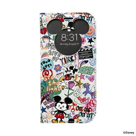 HAMEE｜ハミィ ［iPhone 15専用］ディズニーキャラクター CERTA フリップ窓付きダイアリーケース ミッキーマウス/ラクガキ 669-964897