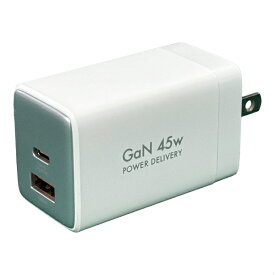 オズマ｜OSMA 【GaN】【PPS対応】【ノートPC充電対応】PowerDelivery45W出力 AC-USB充電器 2Port（C&A） ホワイト ACUC-45PQGWH [2ポート /USB Power Delivery対応 /Smart IC対応 /GaN(窒化ガリウム) 採用]