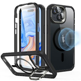 イーエスアール｜ESR iPhone 15 対応　2パート ハイブリッドケース（MagSafe対応） ESR Clear Black ArmorToughCasewithStashStandforiPhone15