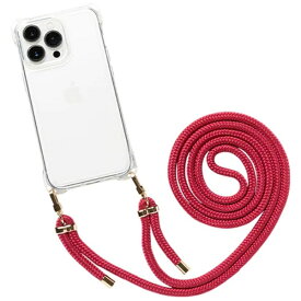 HAMEE｜ハミィ [iPhone 13 Pro専用]ULTRA FINE 4つ角ストラップホール付クリアケース ショルダーストラップ付き ルビーレッド 661-052333