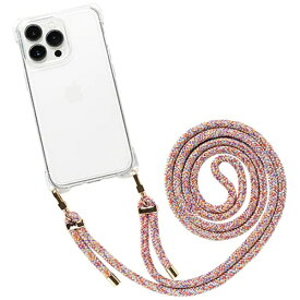 HAMEE｜ハミィ [iPhone 13 Pro専用]ULTRA FINE 4つ角ストラップホール付クリアケース ショルダーストラップ付き マーブルレッド 661-052425