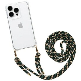 HAMEE｜ハミィ [iPhone 14 Pro専用]ULTRA FINE 4つ角ストラップホール付クリアケース ショルダーストラップ付き カモフラグリーン 661-053132