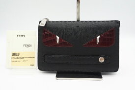 ☆安心の3大保証☆ ABランク ≪FENDI フェンディ/クラッチバッグ≫ 7VA350 セレリア クロコ×レザー バグズアイ ブラック レッド 美品 送料無料【中古】