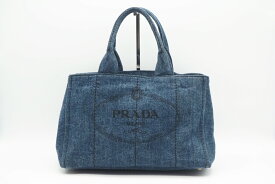 ☆安心の3大保証☆ ABランク ≪PRADA プラダ/トートバッグ≫ B1877B カナパ デニム ロゴプレート ブルー レディースバッグ 美品 送料無料【中古】