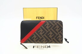 ☆安心の3大保証☆ Aランク ≪FENDI フェンディ/ラウンドファスナー長財布≫ 7M0210 ファブリック レザー ラウンドジップウォレット ブラウン ブラック【中古】