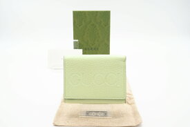 ☆安心の3大保証☆ Aランク ≪GUCCI グッチ/三つ折り財布≫ 731694 GUCCIエンボスロゴ レザー グリーン コンパクトウォレット 極美品 送料無料【中古】