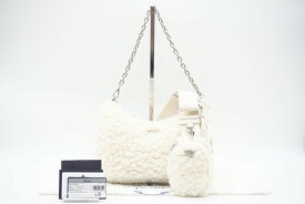 ☆安心の3大保証☆ ABランク ≪PRADA プラダ/2WAYバッグ≫ 1BH204 ウール カシミヤ ボア ファーショルダーバッグ ホワイト 美品 送料無料【中古】