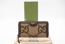 ☆安心の3大保証☆ Aランク ≪GUCCI グッチ/ラウンドファスナー長財布≫ 658634 ジャンボGG バンブー キャンバス ジップアラウンド ブラウン ベージュ 【中古】