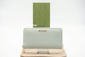 ☆安心の3大保証☆ ABランク ≪GUCCI グッチ/ラウンドファスナー長財布≫ 772642 GUCCI スクリプト ペールグリーン ミントグリーン ピンク 送料無料【中古】