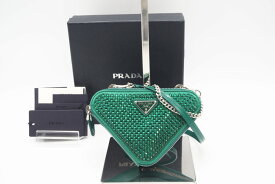 ☆安心の3大保証☆ ABランク ≪PRADA プラダ/ショルダーバッグ≫ 1NR015 ビジューレザー トライアングルミニポーチ グリーン 美品 送料無料【中古】