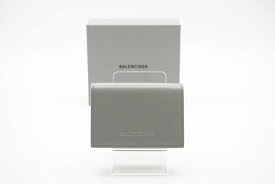 ☆安心の3大保証☆ Aランク ≪BALENCIAGA バレンシアガ/三つ折り財布≫ 664037 ESSENTIAL MINI WALLET ロゴ グレー ブルー 極美品 送料無料【中古】