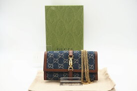 ☆安心の3大保証☆ Aランク ≪GUCCI グッチ/二つ折り長財布≫ 652681 ジャッキー1961 デニム チェーン付きウォレット ブルー ブラウン 送料無料【中古】
