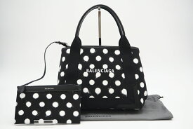 ☆安心の3大保証☆ ABランク ≪BALENCIAGA バレンシアガ/トートバッグ≫ 339933 Navy スモール カバス ドット柄 キャンバス ブラック ホワイト 送料無料【中古】