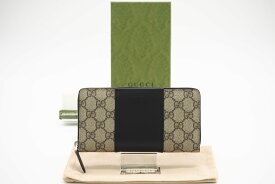 ☆安心の3大保証☆ Aランク ≪GUCCI グッチ/ラウンドファスナー長財布≫ 779879 GGスプリーム レザー ジップアラウンドウォレット ベージュ ブラック【中古】
