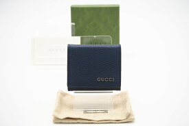 ☆安心の3大保証☆ Aランク ≪GUCCI グッチ/コインケース≫ 771160 折り畳みコインケース GUCCI ロゴ レザー ネイビーブルー 極美品 送料無料【中古】