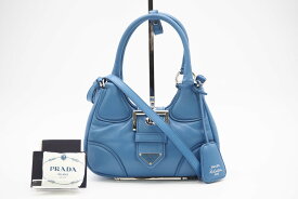 ☆安心の3大保証☆ ABランク ≪PRADA プラダ/2WAYバッグ≫ 1BA381 トライアングルレザー パデッドナッパ レザー ムーン ブルー 美品 送料無料【中古】