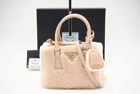 ☆安心の3大保証☆ Aランク ≪PRADA プラダ /2WAYバッグ≫ 1BA906 ガレリア シアリング ファー レザー スモールバッグ ピンク 極美品 送料無料【中古】