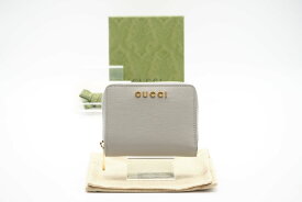 ☆安心の3大保証☆ ABランク ≪GUCCI グッチ/二つ折り財布≫ 772639 GUCCI スクリプト レザー ミニ ウォレット グレー パープル美品 ロゴマーク 送料無料【中古】