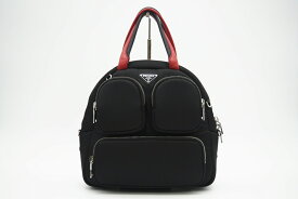 ☆安心の3大保証☆ Aランク ≪PRADA プラダ /ハンドバッグ≫ トライアングルロゴ テスート ハンドバッグ ネロ フォーコ ブラック レッド 送料無料【中古】