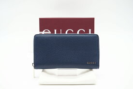 ☆安心の3大保証☆ Aランク ≪GUCCI グッチ/ラウンドファスナー長財布≫ 771154 GUCCI ロゴ レザー ジップアラウンド ウォレット ネイビー ブルー【中古】