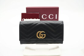★3日以内返品可★ GUCCI グッチ ダブルG シェブロン キルティング レザーコンチネンタルウォレット 443436 ブラック【中古】