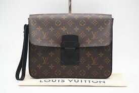 ★3日以内返品可★ 美品 LOUIS VUITTON ルイ・ヴィトン マカサー クラッチ M80560 クラッチバッグ ブラウン ブラック コーティングキャンバス メンズ【中古】
