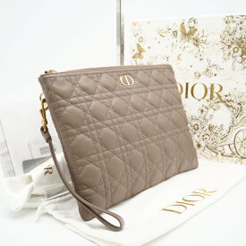 ★3日以内返品可★ 極美品 Dior ディオール カナージュ カーフスキン Dior Caro デイリーポーチ ラージ ウォームトープ S5086UWHC クラッチバッグ ブラウン カーフレザー レディース【中古】