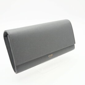 ★3日以内返品可★ 美品 CELINE セリーヌ グレインドカーフスキン ラージフラップウォレット 10B563BEL 長財布 グレー グレインカーフレザー レディース【中古】