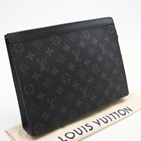 ★3日以内返品可★ LOUIS VUITTON ルイ・ヴィトン モノグラム エクリプス ポシェット ヴォワヤージュ MM M61692 クラッチバッグ グレー ブラック コーティングキャンバス レザー メンズ【中古】