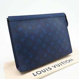 ★3日以内返品可★ 極美品 LOUIS VUITTON ルイ・ヴィトン タイガラマ ポシェット ヴォワヤージュ MM M30423 クラッチバッグ ブルー コーティングキャンバス レザー メンズ【中古】