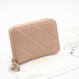 ★3日以内返品可★ 未使用 Christian Dior クリスチャンディオール Lady Dior Voyageur スモール ジップコインケース S0985ONMJ コインケース ピンクベージュ ラムスキン レディース【中古】