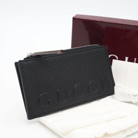 ★3日以内返品可★ 未使用 GUCCI グッチ ロゴ ジップカードケース 835073 コインケース ブラック グレインレザー メンズ【中古】