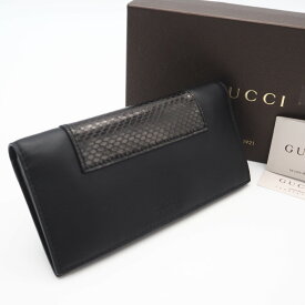 ★3日以内返品可★ 未使用 GUCCI グッチ レザー パイソン 二つ折り長財布 386836 長財布 ブラック レザー パイソン メンズ【中古】