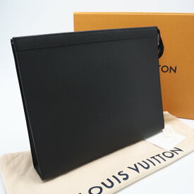 ★3日以内返品可★ 美品 LOUIS VUITTON ルイ・ヴィトン タイガ ポシェットヴォワヤージュ GM ノワール M30043 クラッチバッグ ブラック レザー メンズ【中古】