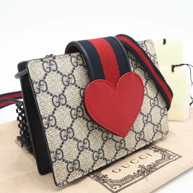 ★3日以内返品可★ 未使用 GUCCI グッチ チルドレンズ GGハート ショルダーミニバッグ 793830 ショルダーバッグ ネイビー ベージュ レッド キャンバス レザー レディース【中古】
