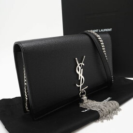 ★3日以内返品可★ 未使用 SAINT LAURENT サンローラン ケイトタッセル スモール チェーンウォレット 452159 ショルダーバッグ ブラック シルバー レザー レディース【中古】