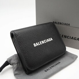 ★3日以内返品可★ 美品 BALENCIAGA バレンシアガ レザー Cash ミニウォレット 655622 三つ折り財布 ブラック レザー メンズ【中古】