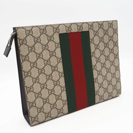 ★3日以内返品可★ 未使用 GUCCI グッチ シェリーライン GGスプリーム クラッチバッグ 475316 クラッチバッグ ベージュ ブラウン コーティングキャンバス レザー メンズ【中古】